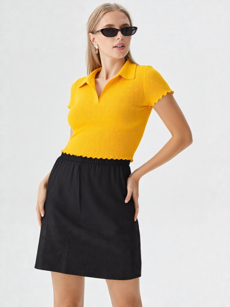 Half Sleeves Collar Neck Crop Top